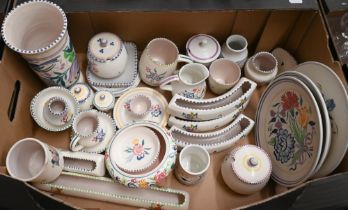 Approximately thirty pieces of Poole pottery with floral-painted decoration and printed marks (box)