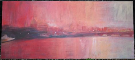 An extensive panoramic view of the London skyline towards St Paul's by Linda Calamel?, oil on