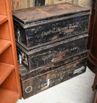Vintage military uniform trunk stencilled 'LT APM Hodson' to/w two other Jones Brothers steel trunks