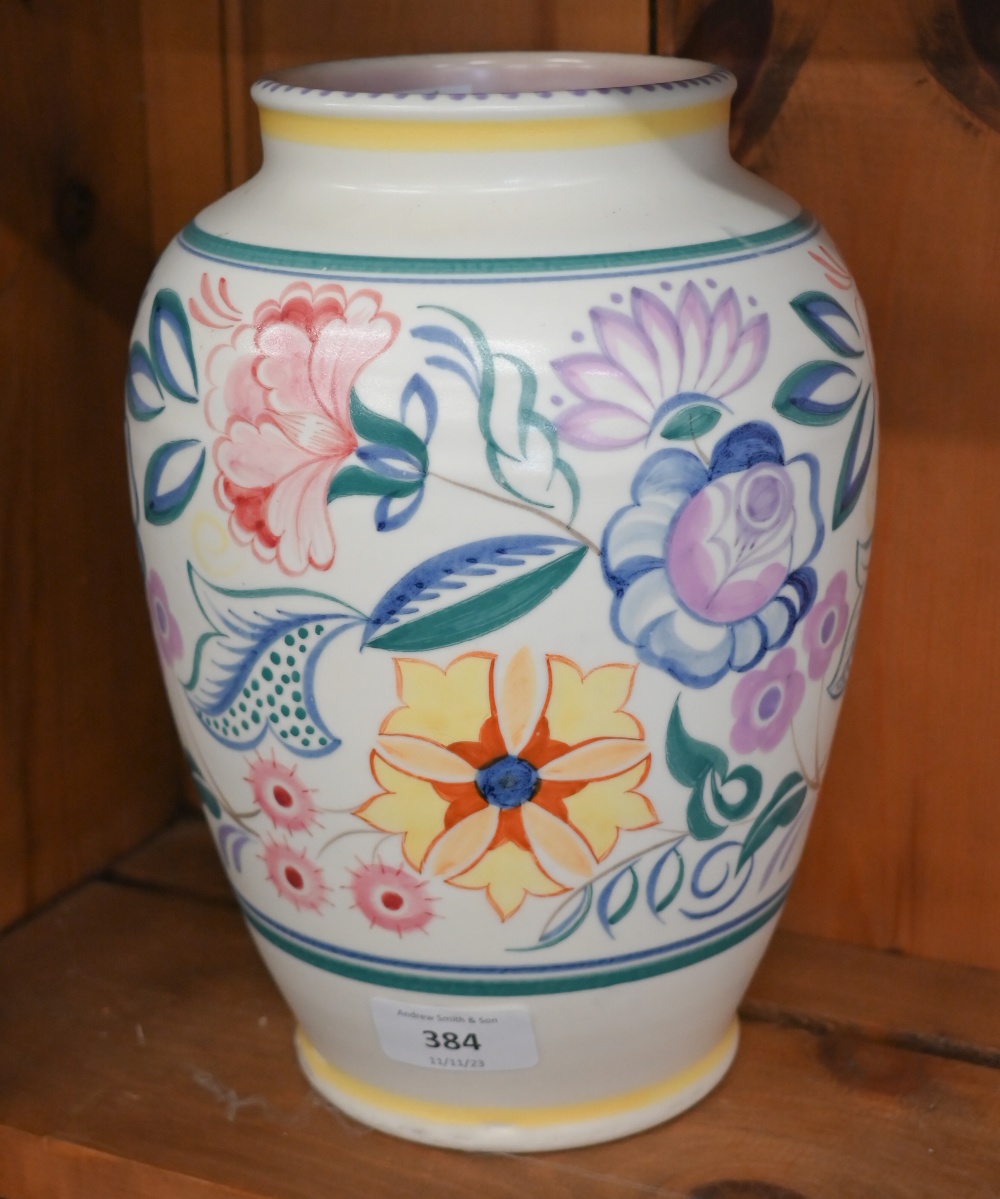 A large Poole Pottery floral-painted vase, impressed mark, 25 cm