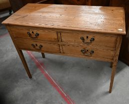 An antique four drawer hall table on tapering square supports, 92 cm x 40 cm x 70 cm high