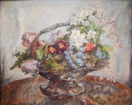 Val Maitland - 'Grandmother's basket', oil on board, signed verso, 32.5 x 40.5 cm