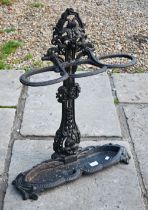 A Coalbrookdale style cast iron three-division stick stand, 72 cm high