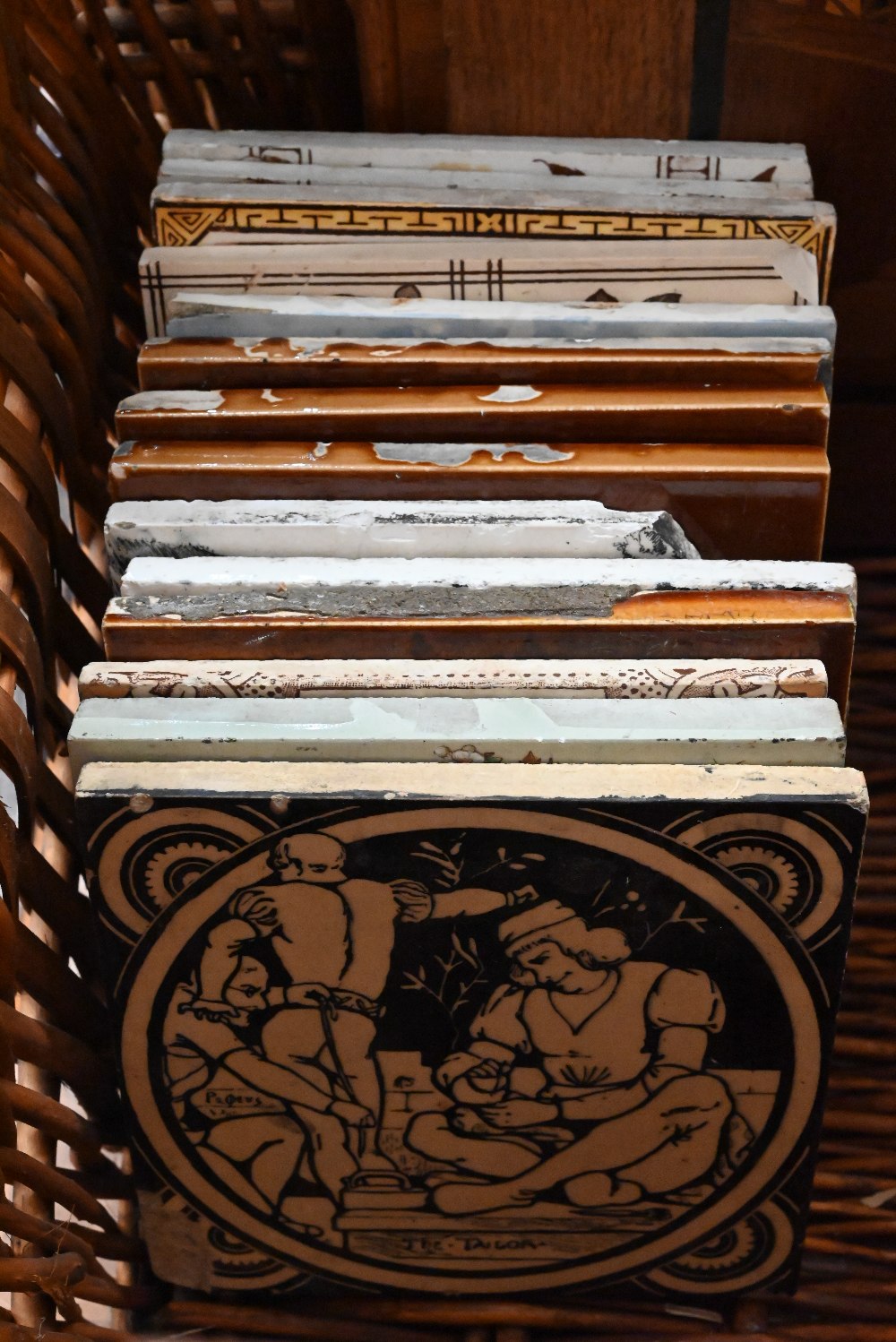 Various Victorian and later antique tiles, including five Minton examples to/w a large stonware - Image 8 of 10