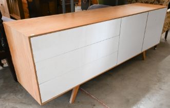 A large modern sideboard with three drawers and two cupboards, 200cm wide