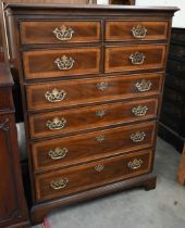 A 'Drexel' reproduction mahogany tallboy chest, six long graduating drawers with brass handles on