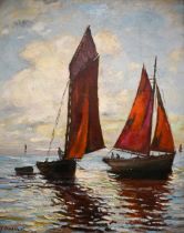 G Constant - 'Les Barques', French sailing boats, oil on canvas, signed, 39 x 31 cm