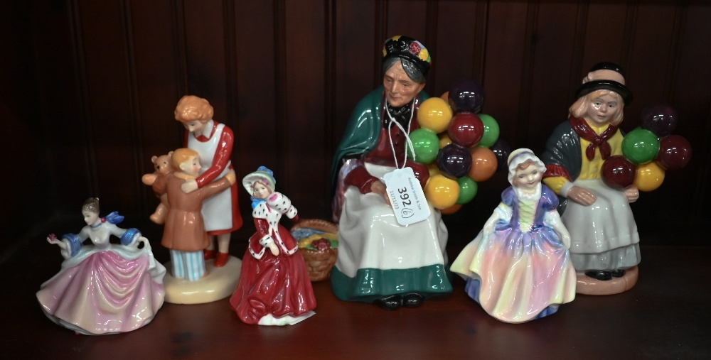 Five Royal Doulton figures - 'The Balloon Seller' HN 1315, 'Balloon Lady' HN 2935, 'Dinky Do' HN