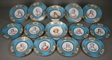 A set of twelve Sevres porcelain cabinet plates, painted with portraits of Royal and Aristocratic