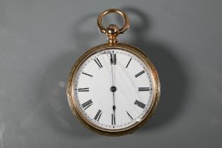 American Watch Co., Waltham, a 10K gold open faced fob watch, the rear wind movement with white