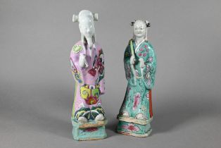 Two late 18th or early 19th century Chinese famille rose Daoist immortals, the two figures