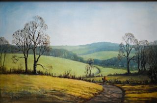 Mark W Pike - Winchester Hill with horse and rider, oil on canvas, signed lower left, 50 x 75 cm