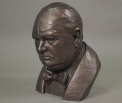 J Williams - A bronzed/resin bust of Sir Winston Churchill