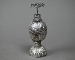 A (probably) Yemeni white metal Kohl-pot with applied wire decoration, surmounted by a