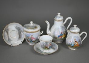 A 19th century French porcelain coffee for two service, painted with courting couples in the