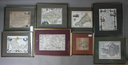 Eight 19th century steel county map engravings (one unframed) to/w an 18th century engraving of