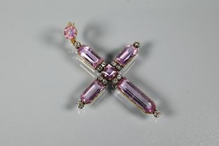 A 19th century pendant cross set rectangular and square-cut pink topaz (probably) with old cut