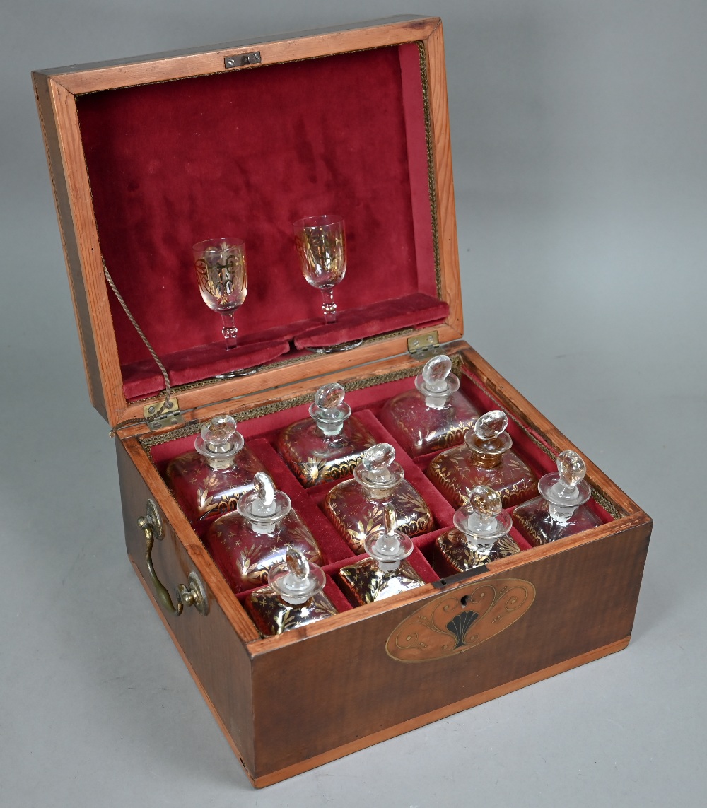 A 19th century boxwood and walnut liqueur bottle case (made up), the interior containing ten near- - Bild 2 aus 12