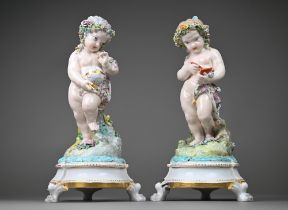 A pair of Fontainbleu porcelain Allegorical figures of putti, symbolising Art and Education, 24 cm