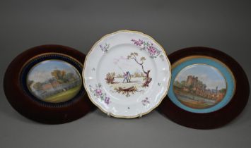 Two 19th century wall plates with Sevres marks for 1781, one painted with the Chateau de