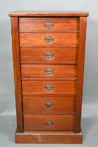 An antique mahogany Wellington chest of seven drawers, raised on a plinth base, 60 cm x 40 cm x