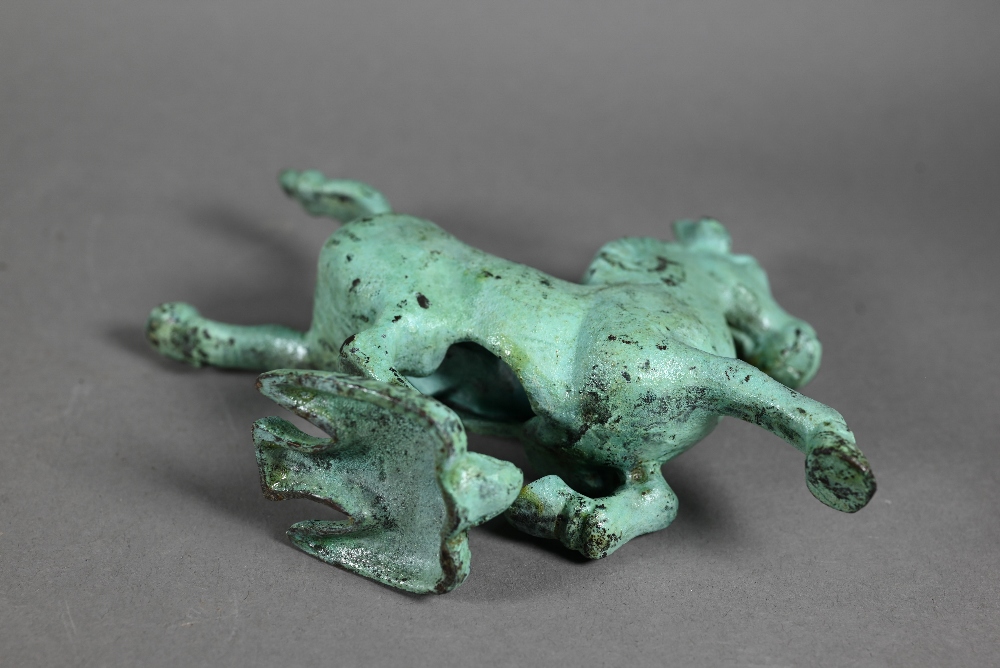 A 20th century Chinese small bronze copy of 'The Flying Horse of Gansu' with applied verdigris - Image 3 of 5