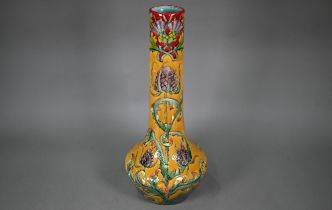 A French Art Nouveau Longchamp Terre de Fer majolica large bottle vase, tubeline-decorated with