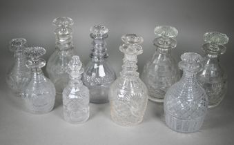 Two pairs of 19th century cut glass decanters, to/w five various other decanters (box)