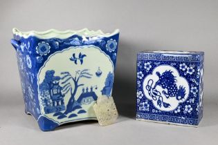 A 20th century Chinese blue and white flower brick printed with Buddhistic guardian lions on