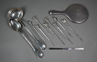 An antique electroplated fiddle & thread pattern basting spoon and soup ladle, to/w a marrow scoop