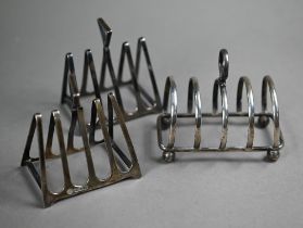 A pair of Art Deco small four-division toast racks of triangular form, Walker & Hall, Sheffield