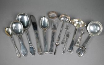 Two Danish design serving spoons, Carl Cohr, 1935/37, a Hans Hansen design Sterling spoon and fork