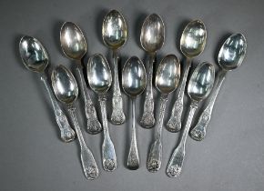 A set of six Victorian silver kings pattern teaspoons, Mackay & Chisholm, London 1878, to/w four