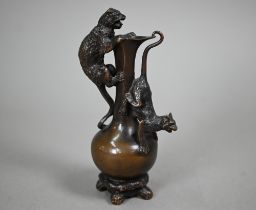 After Christophe Fratin, bronze, two cats on a ewer, signed foundry mark for Theibaut Freres, Paris,