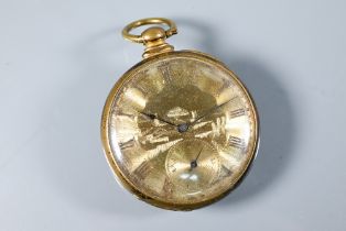 M Tobias, Liverpool, a 19th century gold tone open faced pocket watch, 48 mm dia., rear wind
