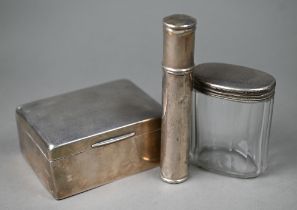 A silver cigarette box with Art Deco style engine-turning, to/w a tubular cigar-case stamped '925'