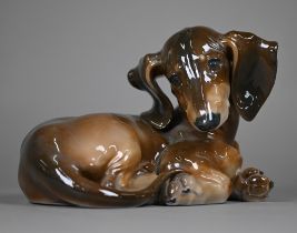 A Rosenthal porcelain dachshund puppy modelled by Theodor Kärner, no 296, 15 cm high