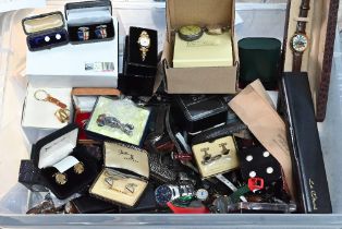 A quantity of gentlemen's accoutrements including various quartz wristwatches and boxed cufflinks,