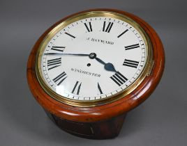 J Hayward, Winchester, a late 19th/early 20th century 38 cm dial walnut cased single fusee clock c/w