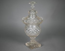 An early 19th century (probably Irish) cut glass bonbonniere and cover with hatched hobnail and