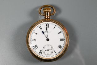 A Waltham pocket watch, Dennison cased, the crown wind movement with white enamelled dial with Roman