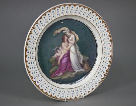 A Victorian Wedgwood pottery charger, painted with classical scene, possibly Perseus seduced by