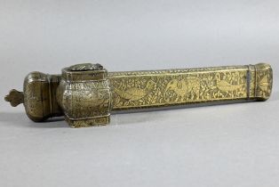 A late 19th or early 20th century Persian/Ottoman scribe's pen case with attached inkwell (Qalamdan)