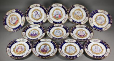 A set of twelve Sevres cabinet plates, painted with 17th and 18th century French Royal Mistresses