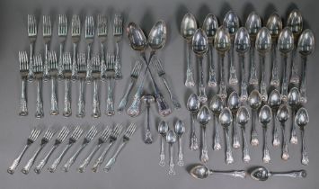 An extensive Georgian Scottish silver set of flatware in modified king's pattern, J.W. Howden,