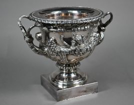 A William IV/early Victorian old Sheffield plate Warwick vase of traditional form, with liner and