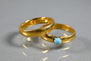 Two 22ct yellow gold wedding bands, size N (one a/f), approx 12g (2)