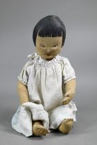 A vintage Chinese cloth girl doll with stockinette fabric body, 50 cm