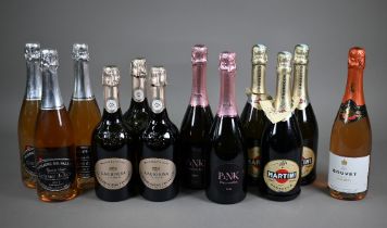 Twelve bottles of sparkling wines: three bottles of Valdobbiadene Prosecco Superiore, Italy, three