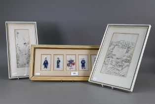 Five 19th century Chinese pith paintings of various figures depicting customs, culture and